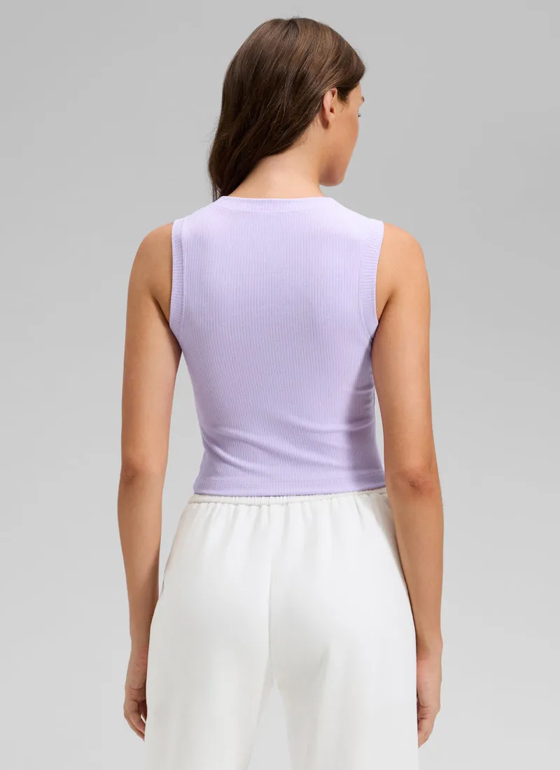 Ribbed Waist Length High Neck Tank