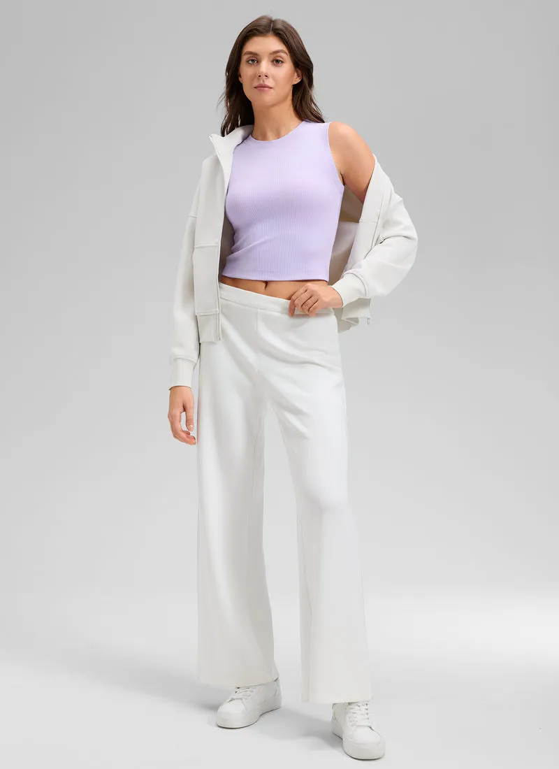 Ribbed Waist Length High Neck Tank