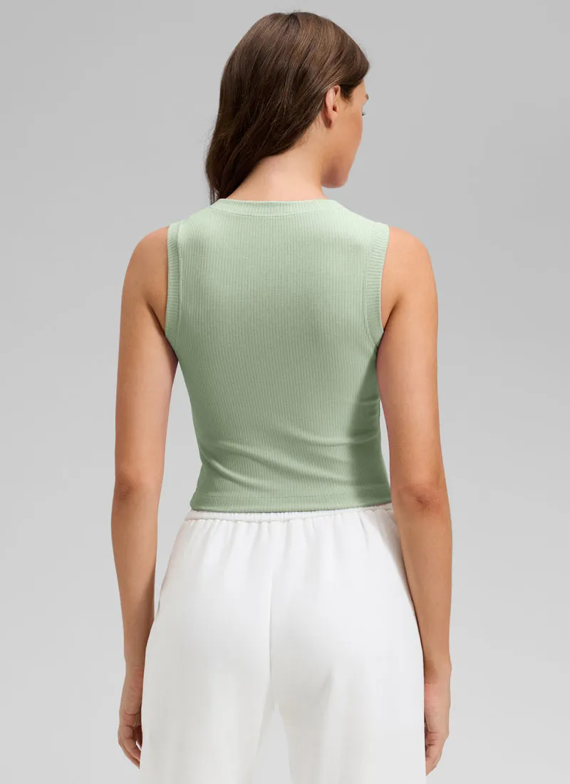 Ribbed Waist Length High Neck Tank