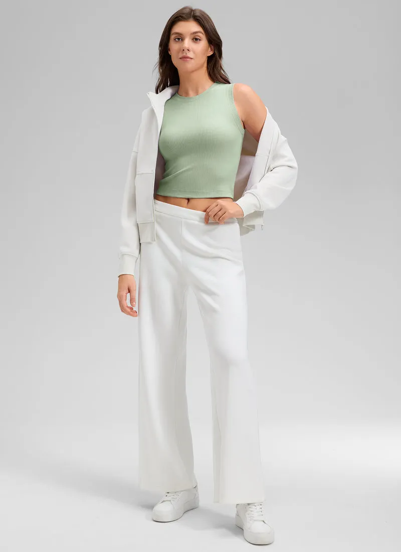 Ribbed Waist Length High Neck Tank