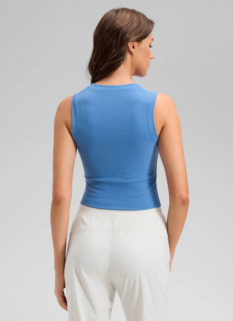 Ribbed Waist Length High Neck Tank