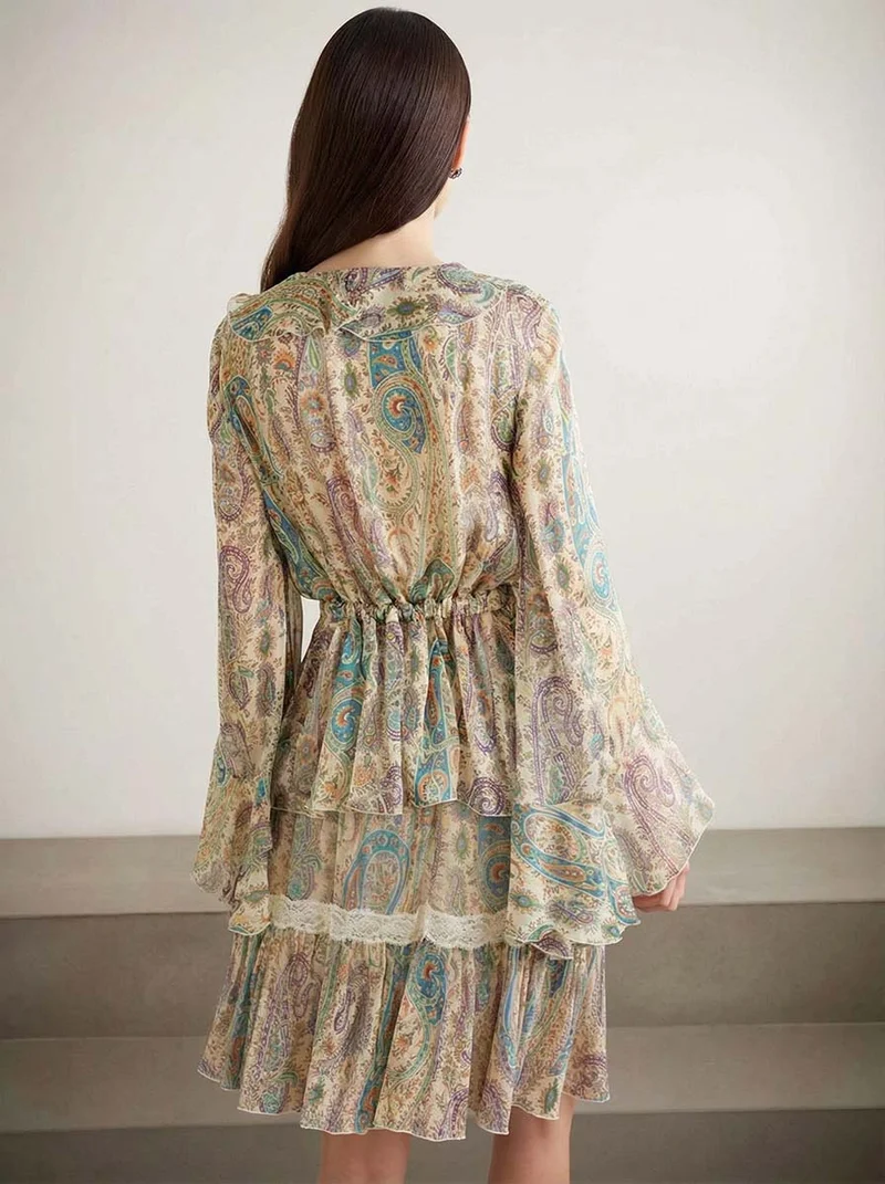 Exquisite Paisley Print Shirt And Skirt Two-piece Set