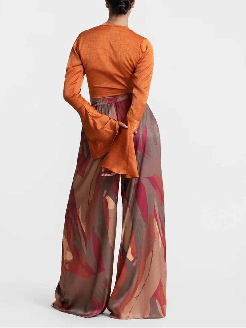 Casual Colorful Printed Loose High-Waisted Wide-Leg Pants