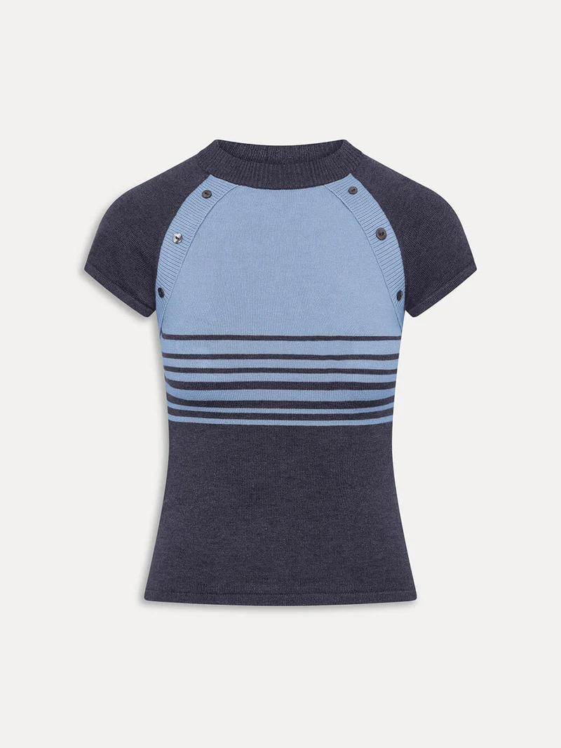 Retro Striped Button-Detail Knit Shirt