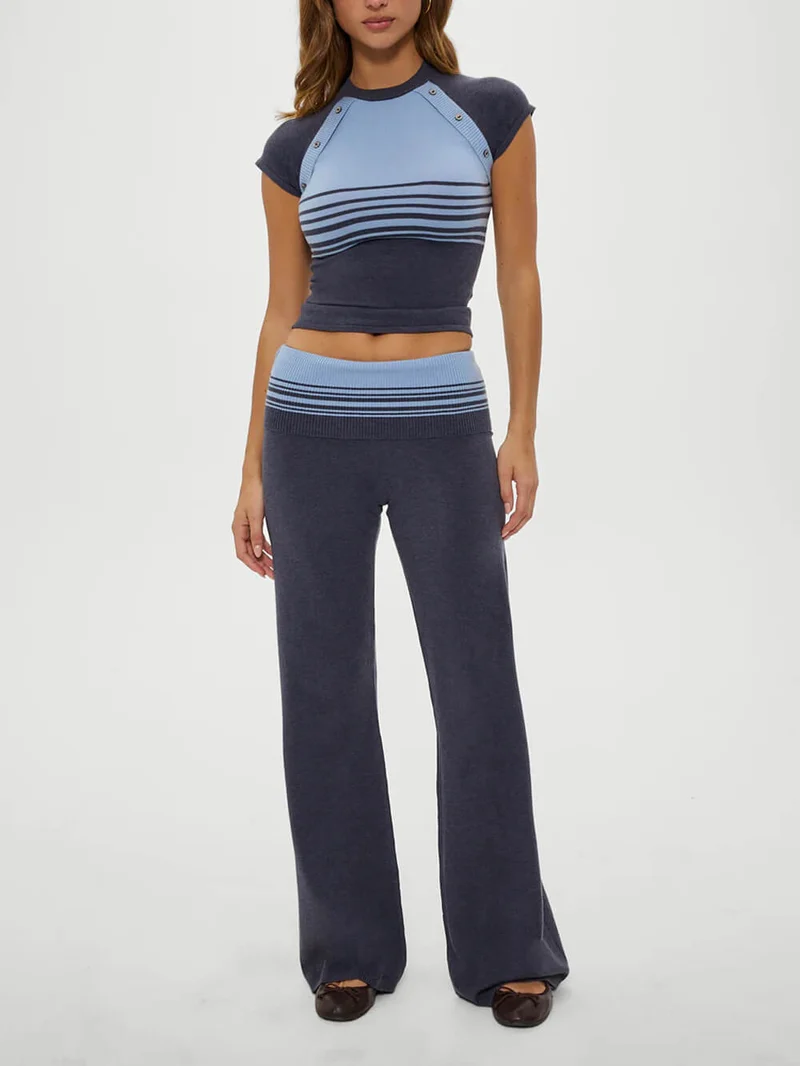 Retro Striped Button-Detail Low-Rise Knit Pants
