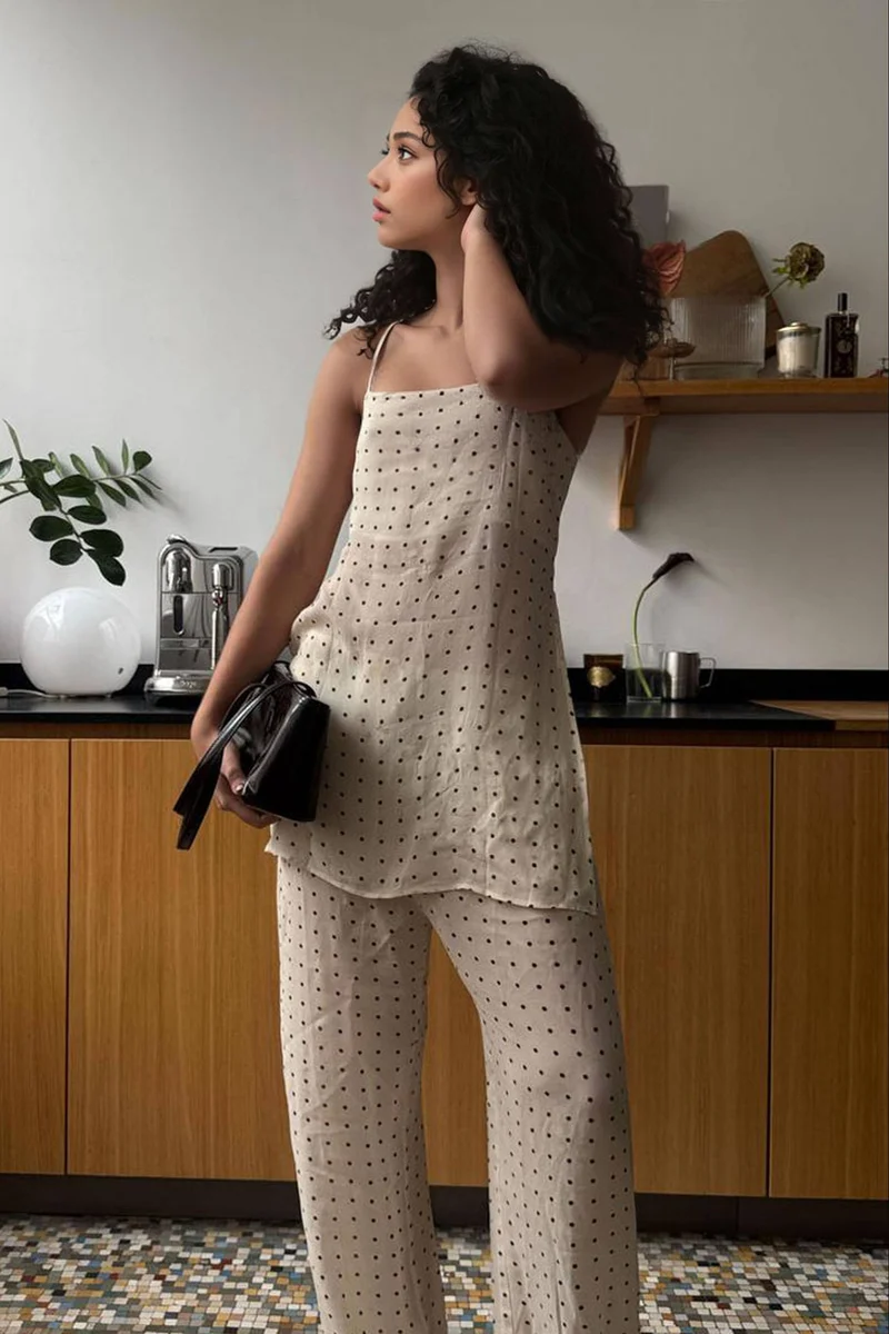 Polka dot Camisole And Wide Leg Pants Set