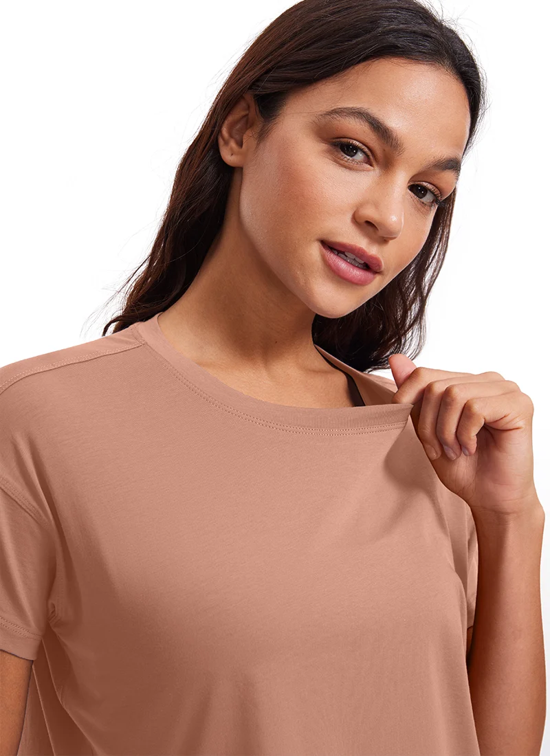 Pima Cotton Crew Neck Cropped Short Sleeve