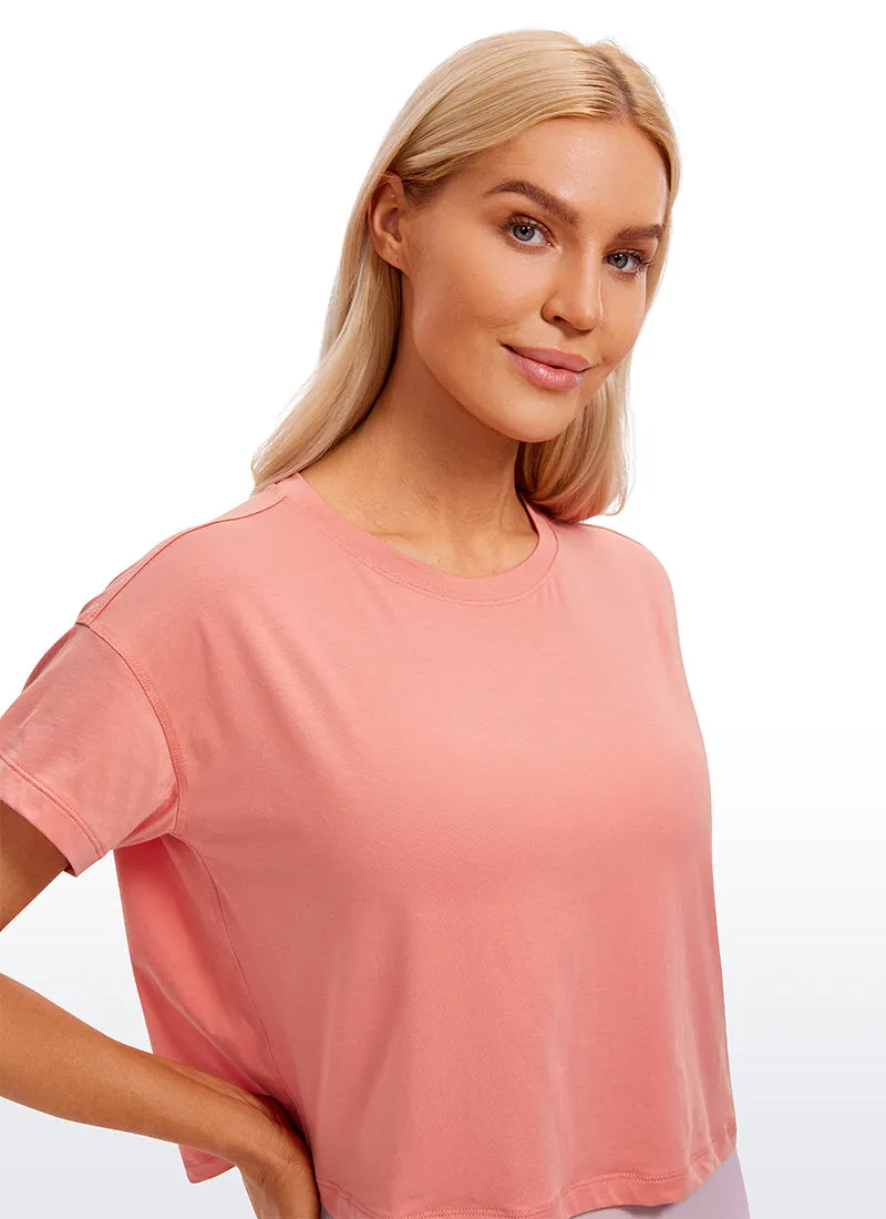 Pima Cotton Crew Neck Cropped Short Sleeve