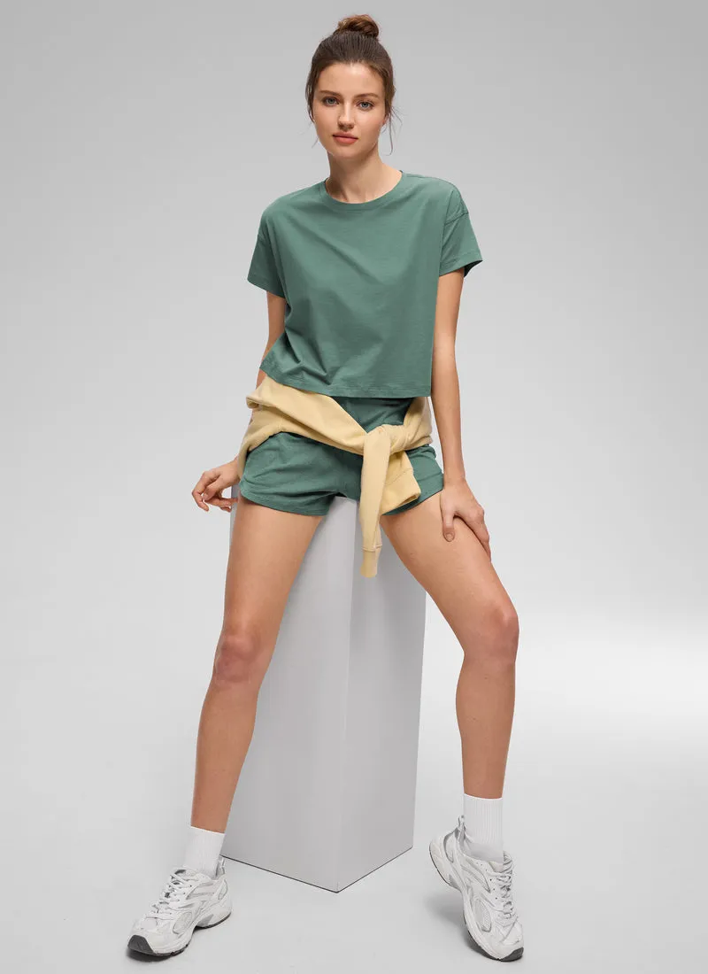 Pima Cotton Crew Neck Cropped Short Sleeve