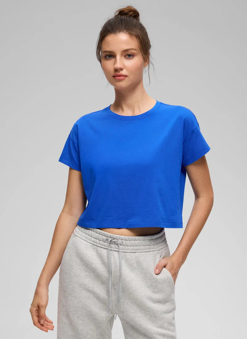 Pima Cotton Crew Neck Cropped Short Sleeve