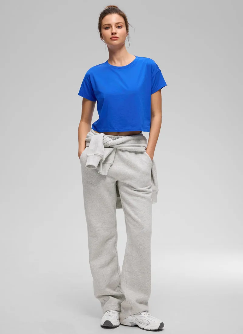 Pima Cotton Crew Neck Cropped Short Sleeve