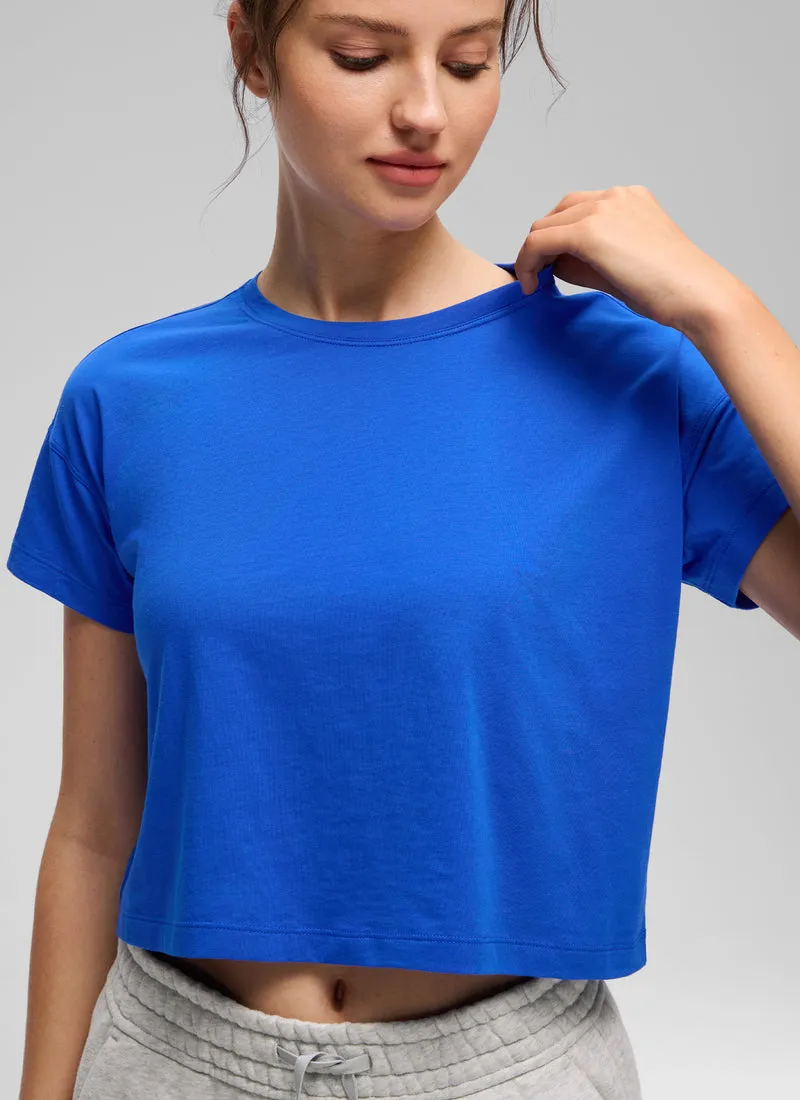 Pima Cotton Crew Neck Cropped Short Sleeve
