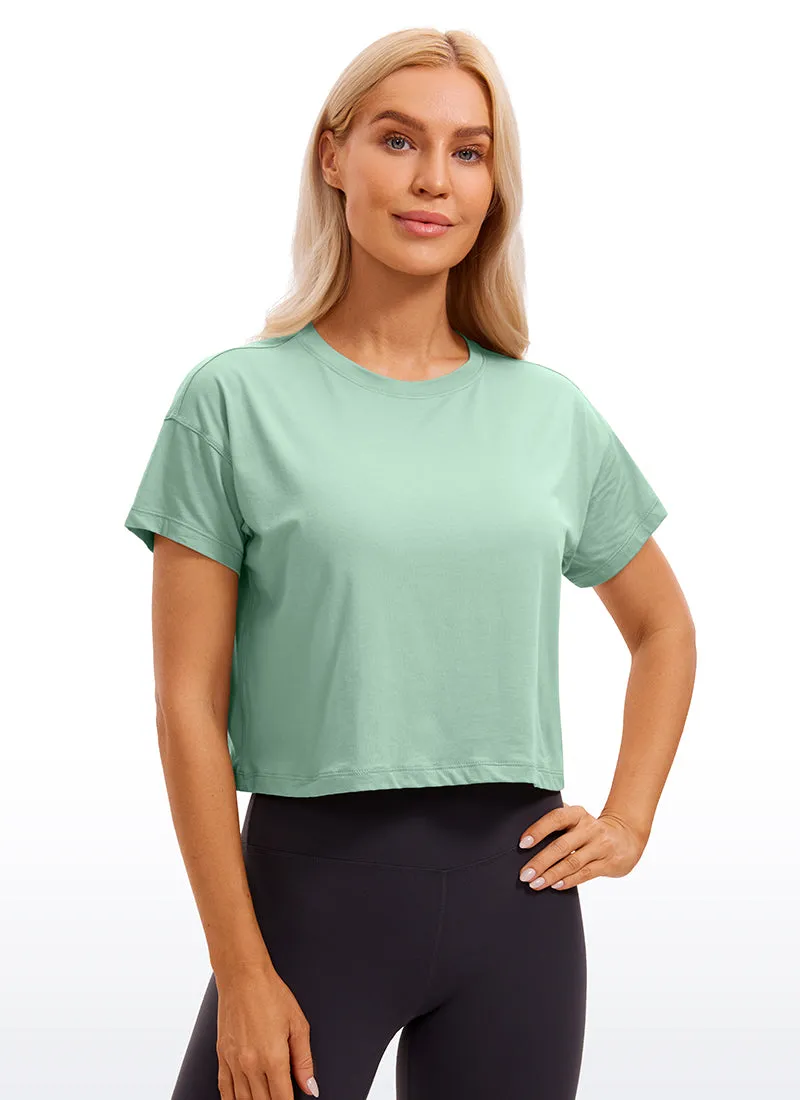 Pima Cotton Crew Neck Cropped Short Sleeve