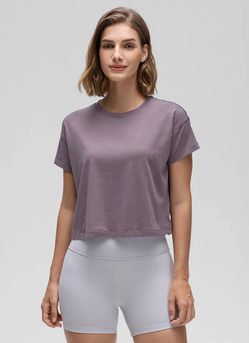 Pima Cotton Crew Neck Cropped Short Sleeve