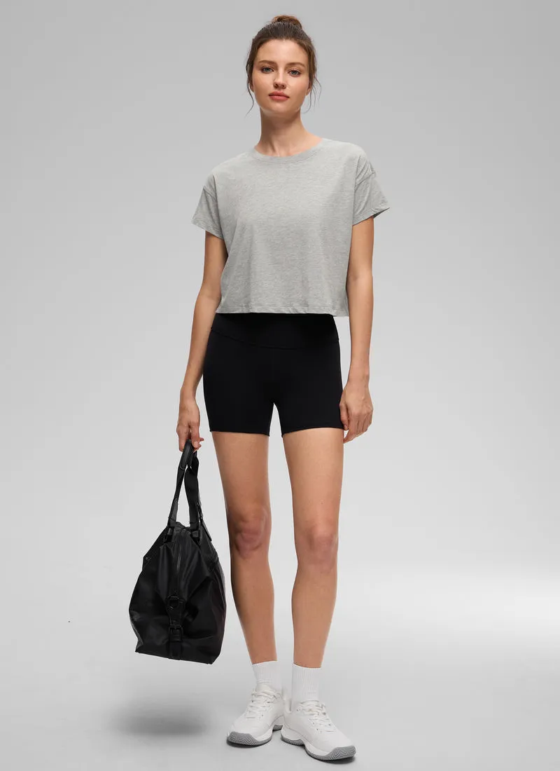 Pima Cotton Crew Neck Cropped Short Sleeve