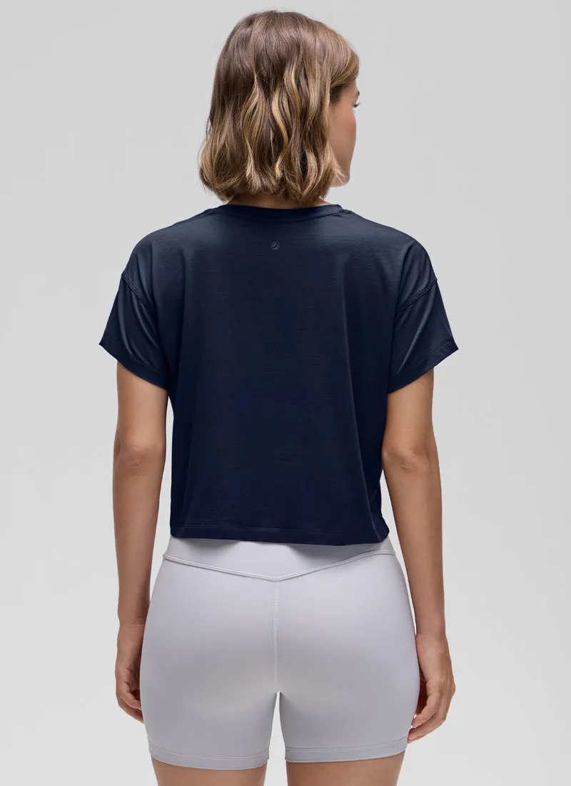 Pima Cotton Crew Neck Cropped Short Sleeve