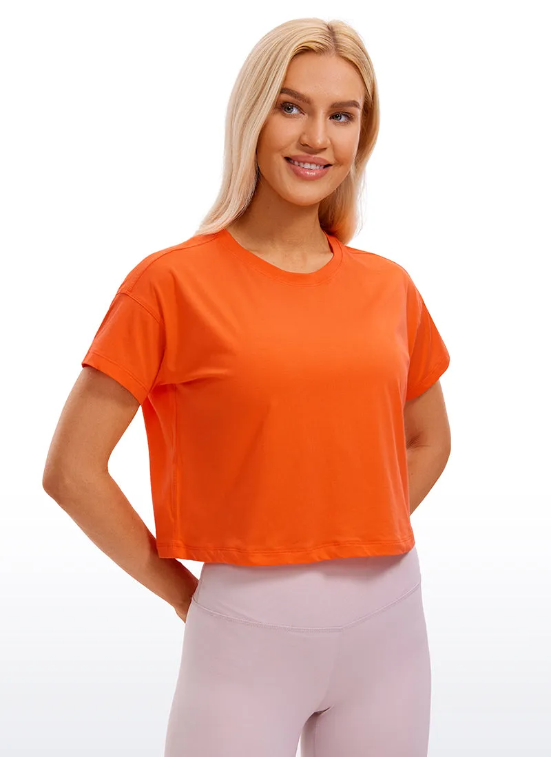 Pima Cotton Crew Neck Cropped Short Sleeve