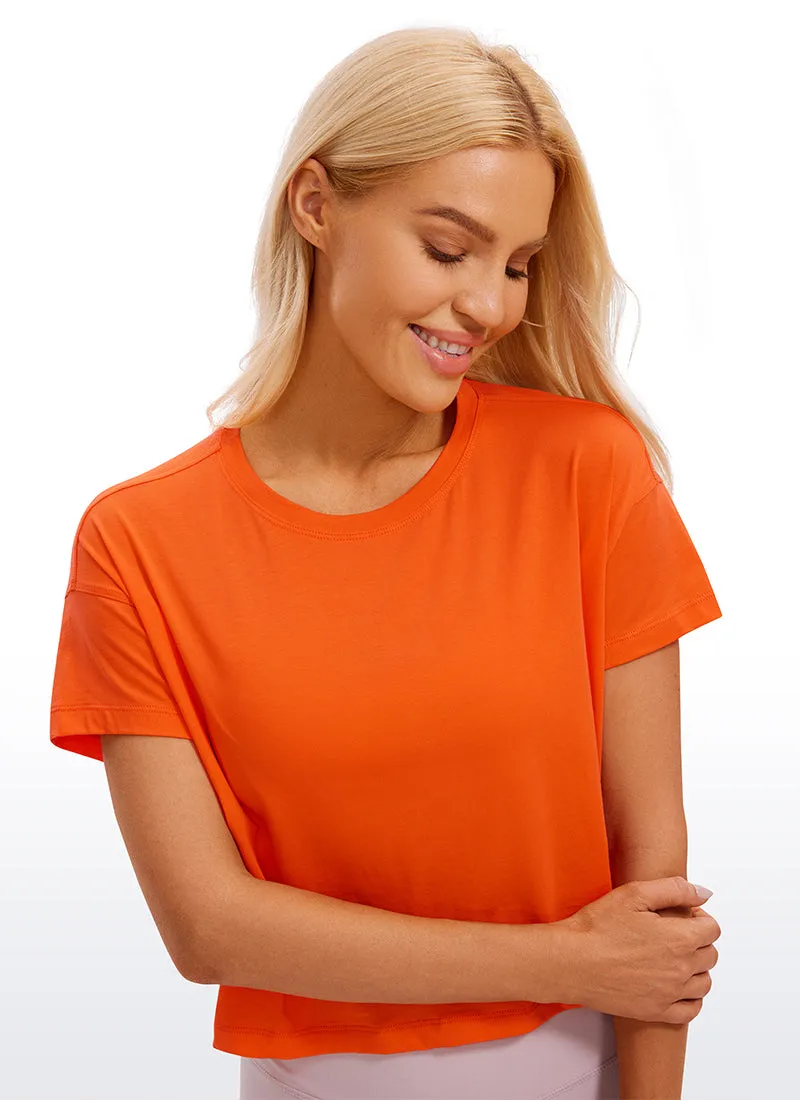 Pima Cotton Crew Neck Cropped Short Sleeve