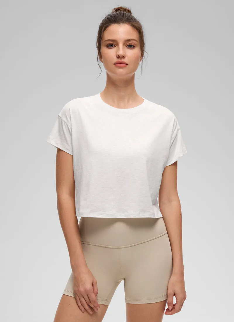Pima Cotton Crew Neck Cropped Short Sleeve