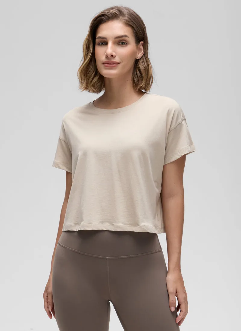 Pima Cotton Crew Neck Cropped Short Sleeve