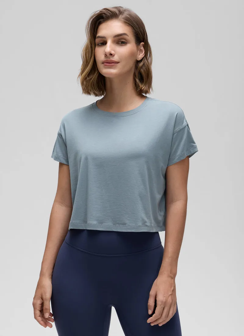 Pima Cotton Crew Neck Cropped Short Sleeve