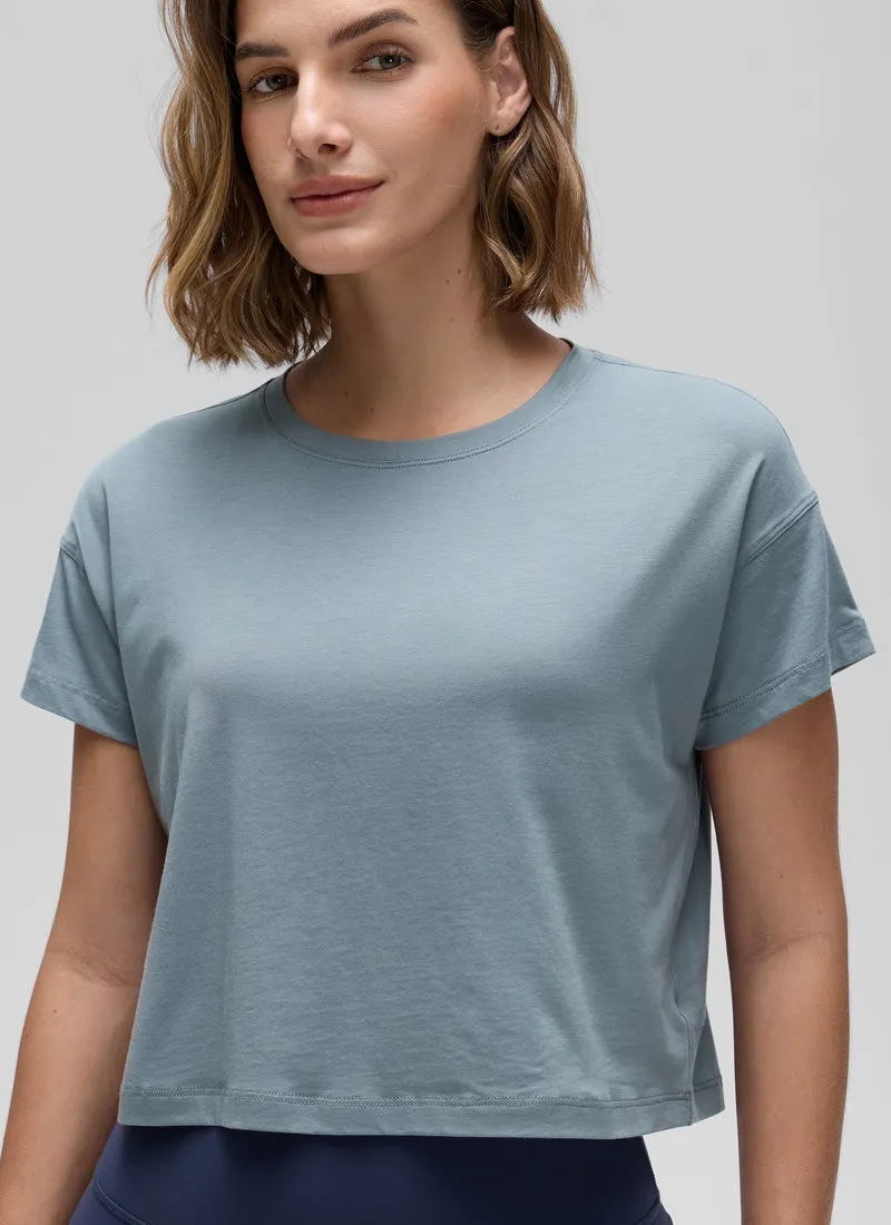 Pima Cotton Crew Neck Cropped Short Sleeve