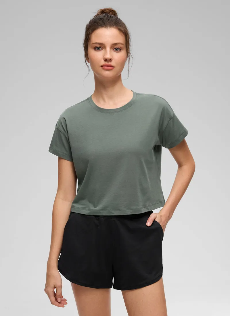 Pima Cotton Crew Neck Cropped Short Sleeve