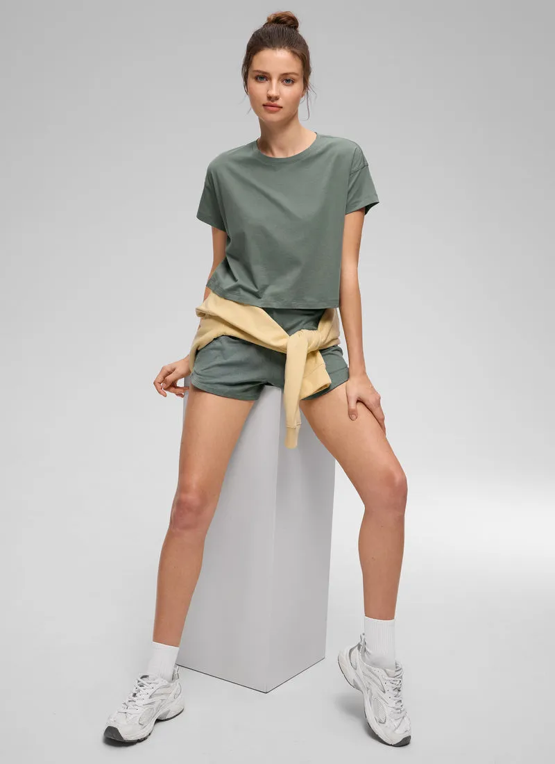Pima Cotton Crew Neck Cropped Short Sleeve