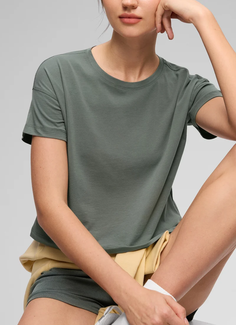 Pima Cotton Crew Neck Cropped Short Sleeve
