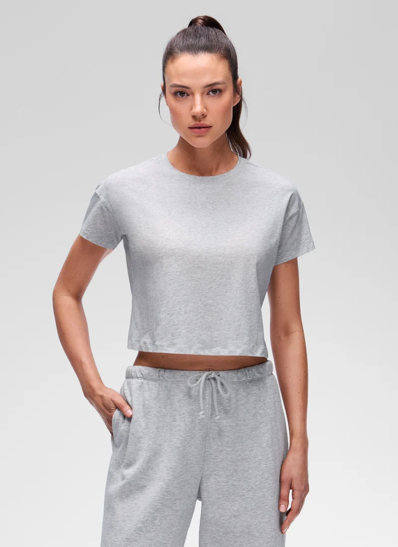 Pima Cotton Crew Neck Cropped Short Sleeve
