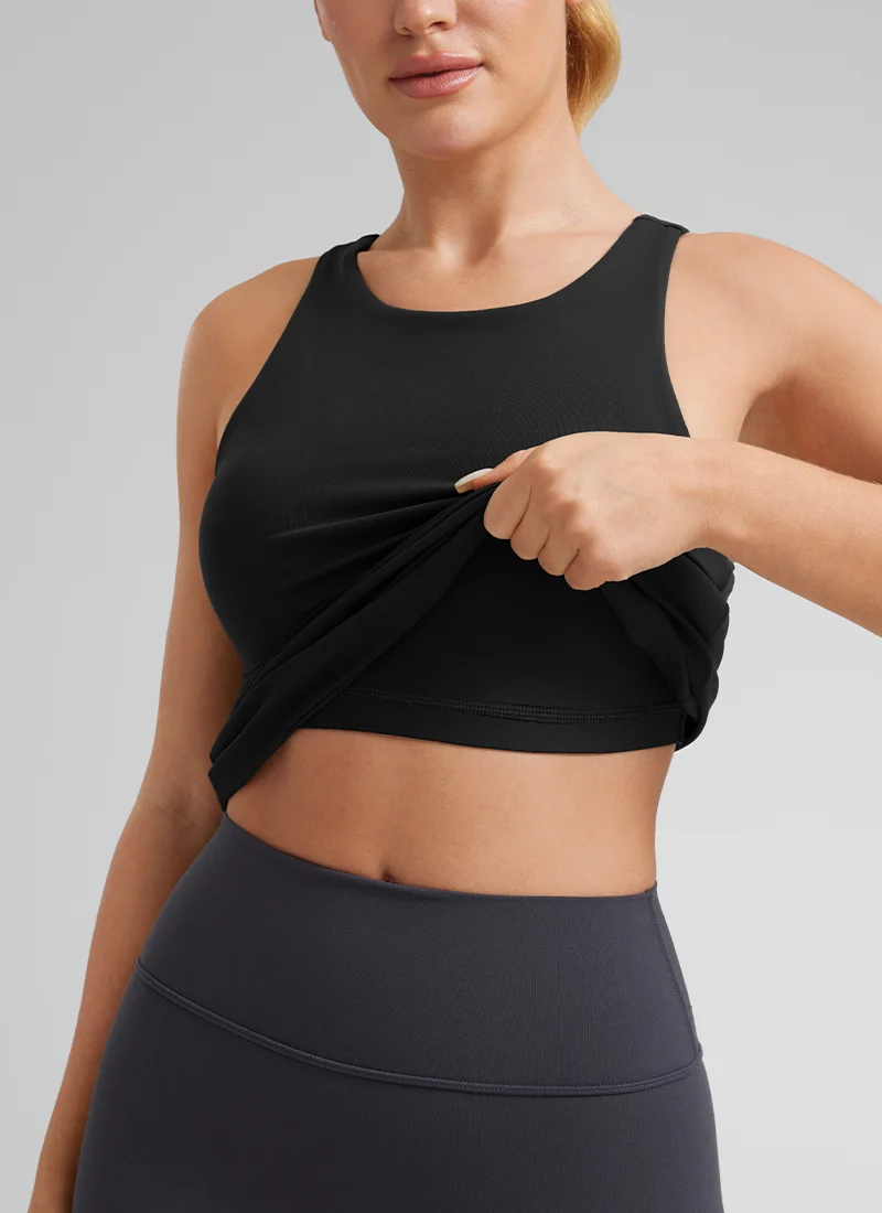 Butterluxe Hip Length Built-in Bra Tanks High Neck