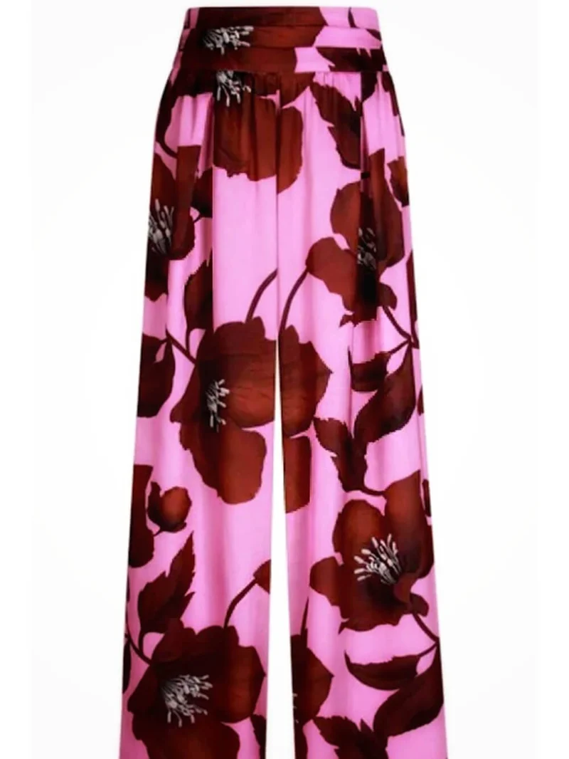 Unique Floral Print Loose High-Waist Wide-Leg Pants