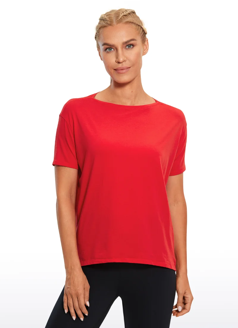 Pima Cotton Boat Neck Short Sleeve