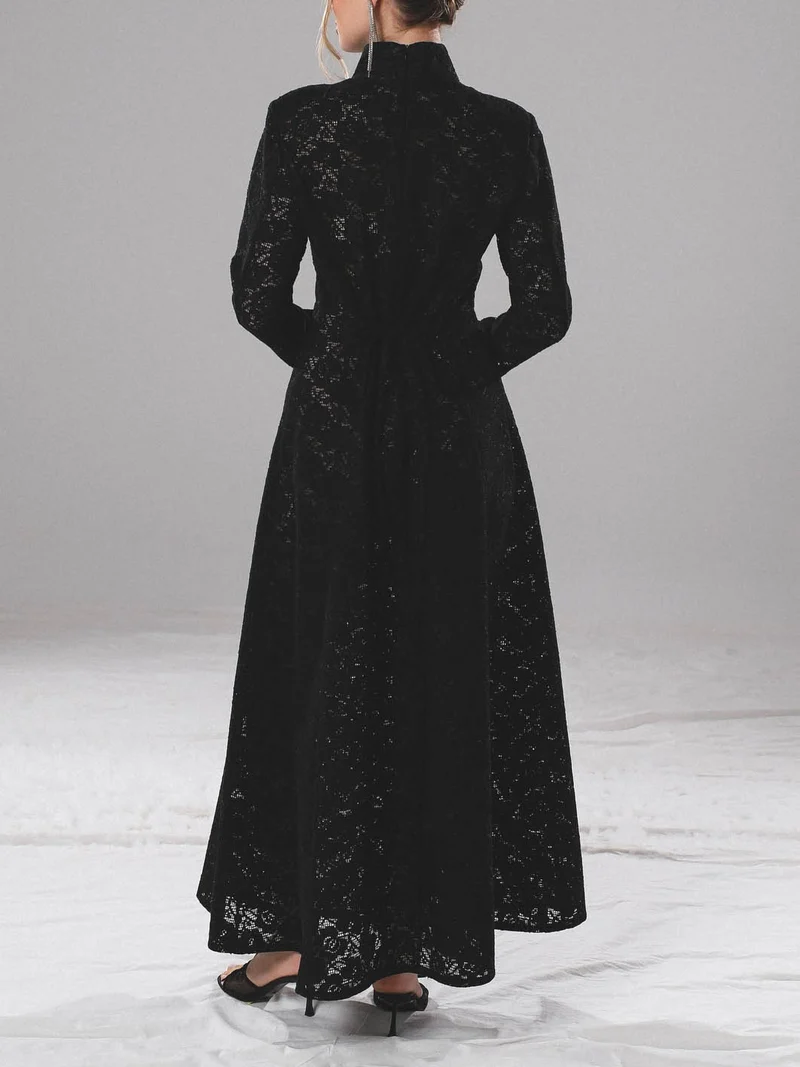 Elegant High-neck Lace Robe & Trousers Two-piece Set