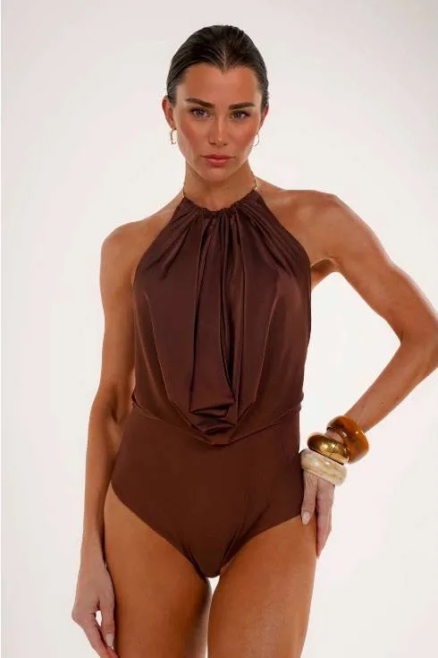 Halter-Neck Backless Bodysuit And Wide Leg Pants Set
