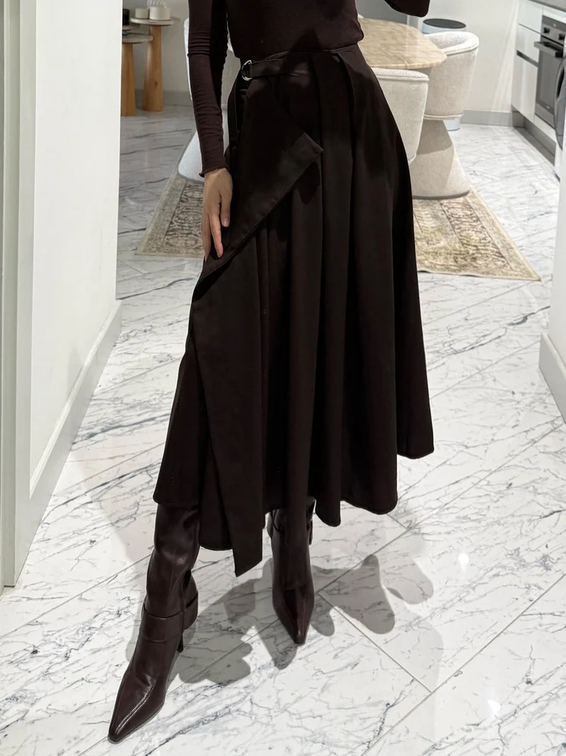 Exquisite Pleated Flared Midi Skirt Two-Piece Set