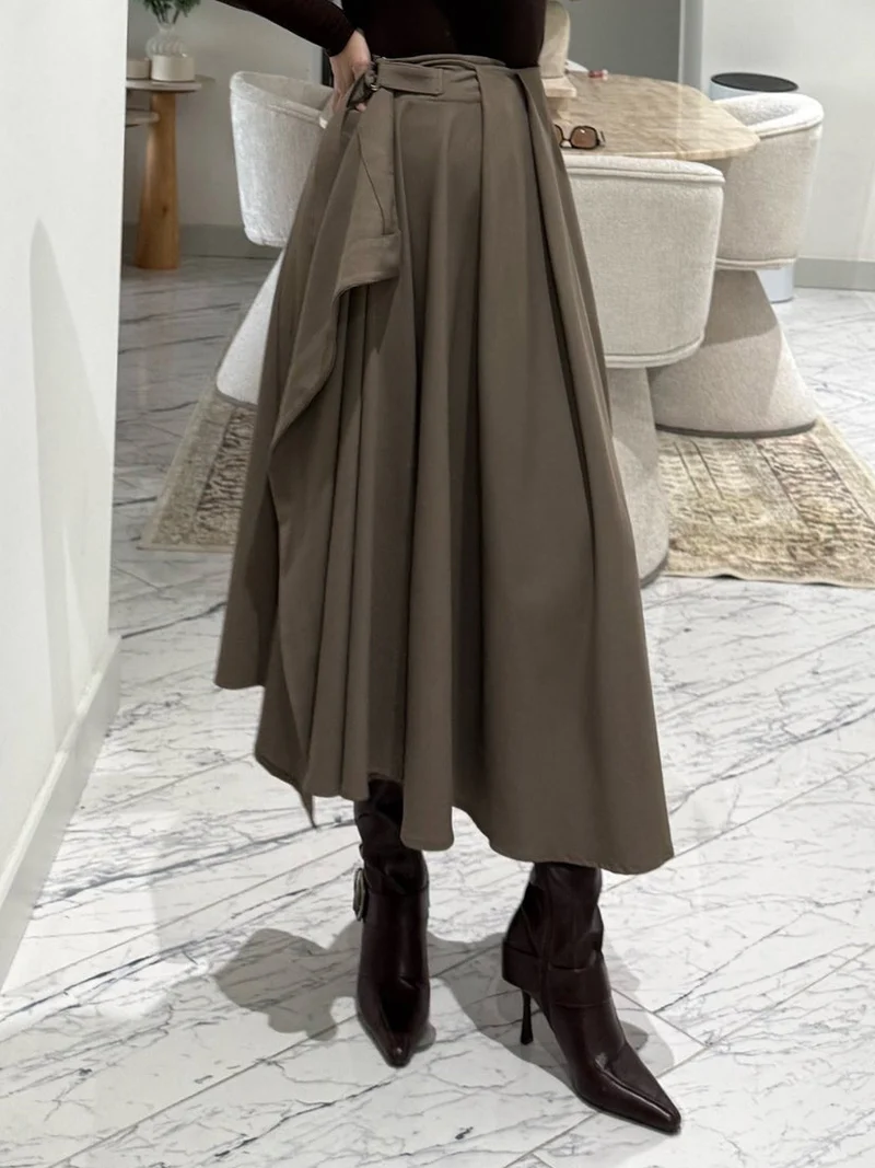 Exquisite Pleated Flared Midi Skirt Two-Piece Set