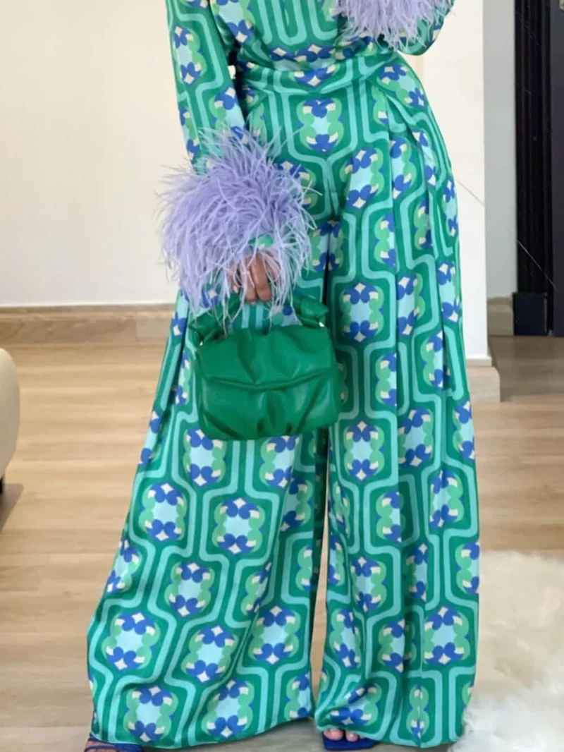 Fashionable Printed Wide-Leg Pants