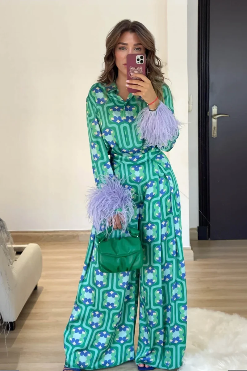 Fashionable Printed Wide-Leg Pants