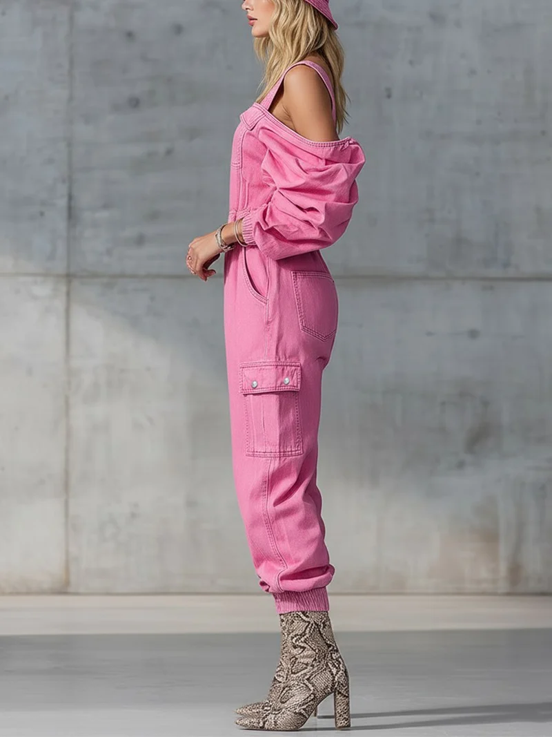 Stylish Off-shoulder Stretch Waist Zipper Jumpsuit