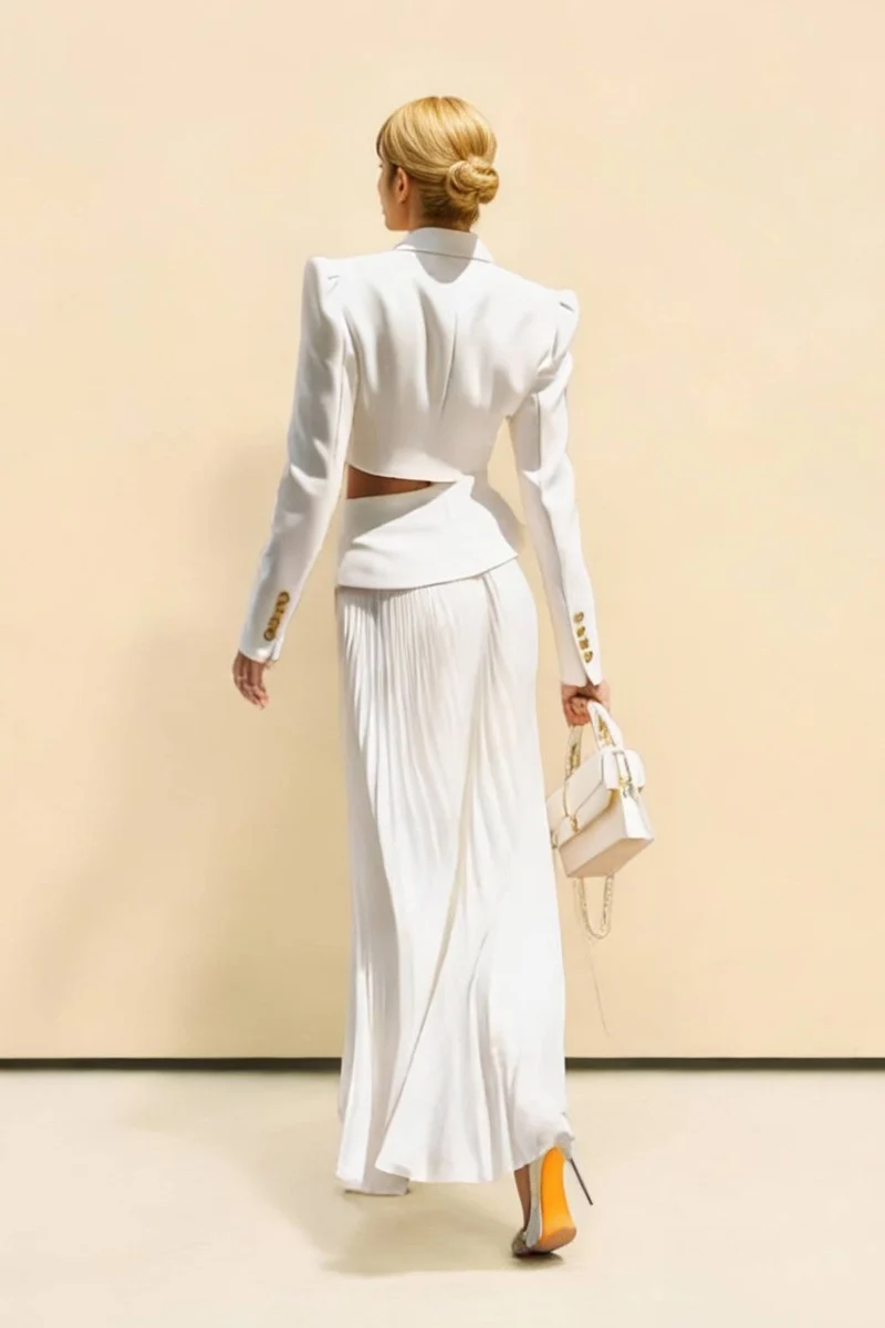 Short Blazer Top And Pleated Skirt Set