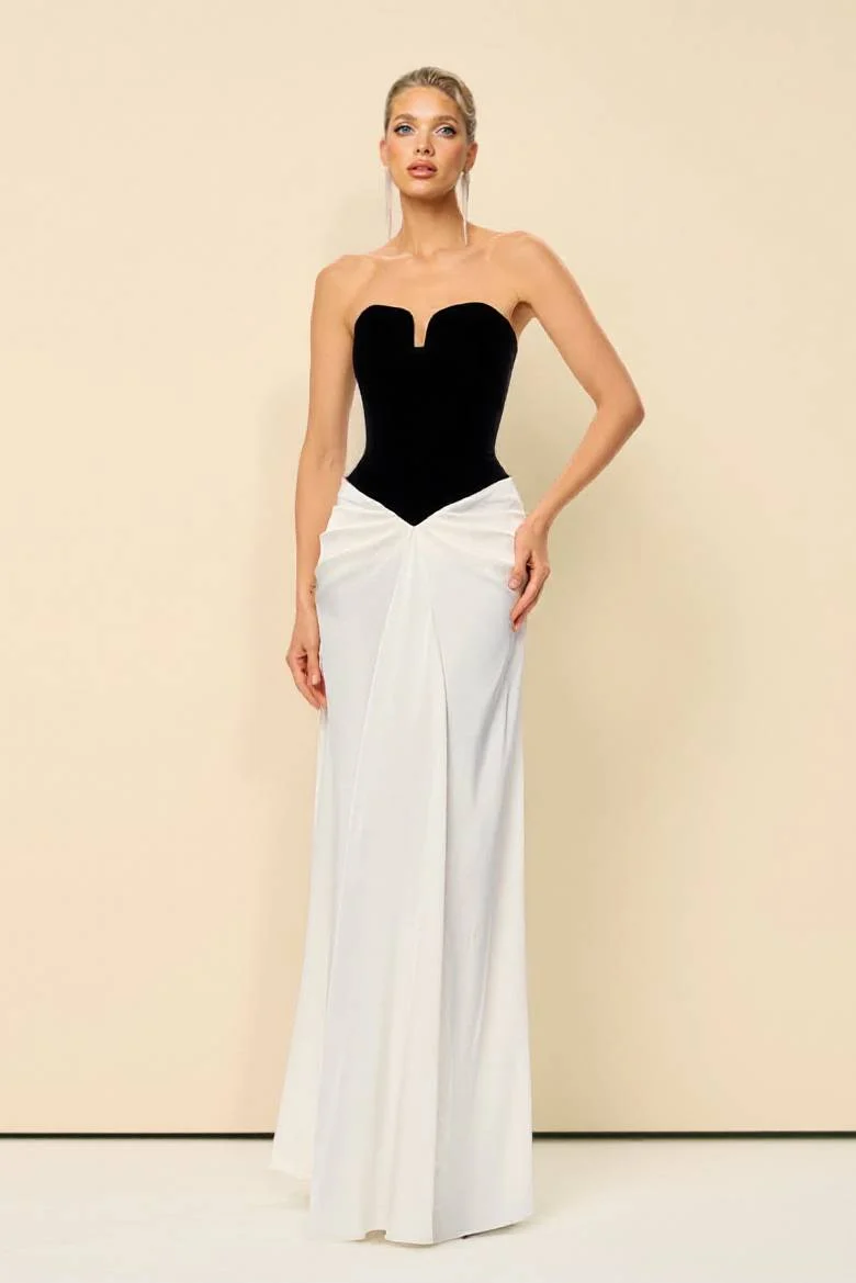 Tube Top Color Contrast Pleated Maxi Dress