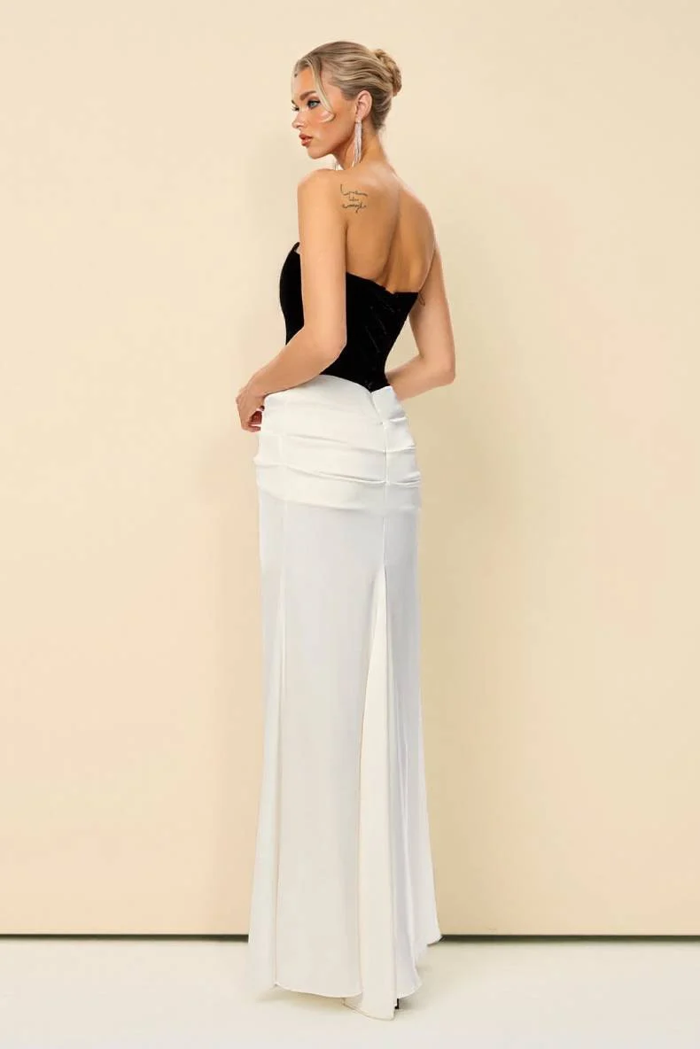 Tube Top Color Contrast Pleated Maxi Dress