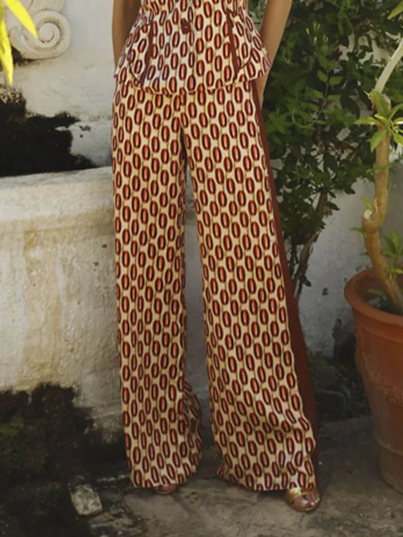 Exquisite Geometric Print High-Waist Wide-Leg Pants