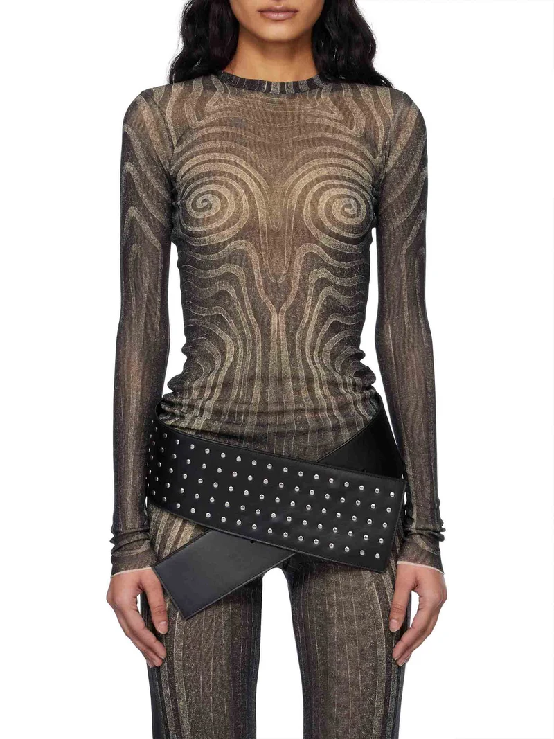 Abstract Print Stretch Knit Wide-Leg Pants