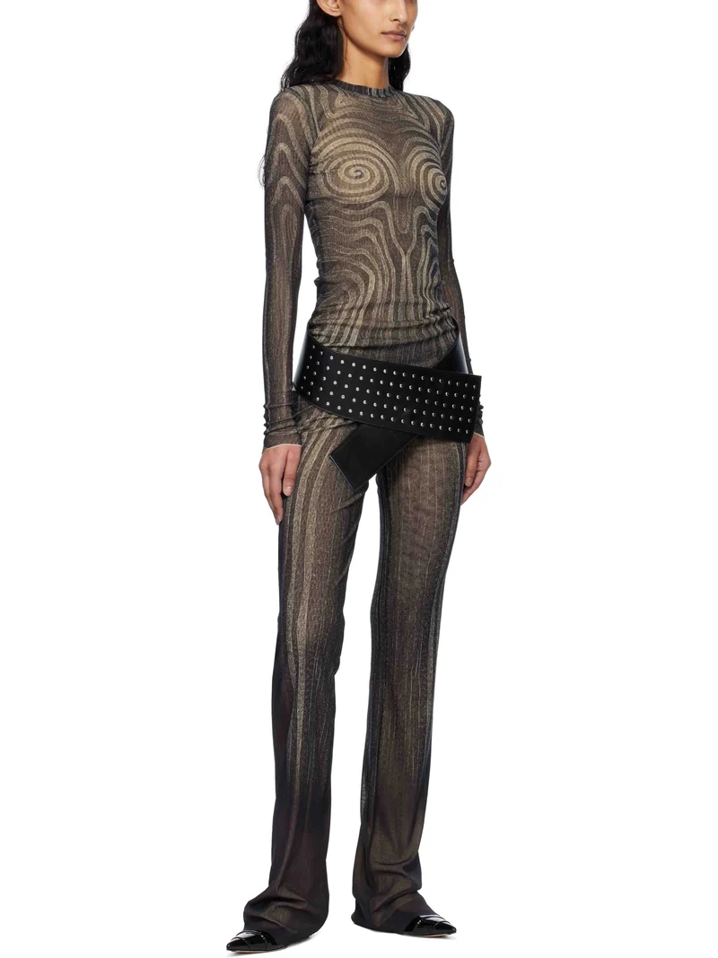 Abstract Print Stretch Knit Wide-Leg Pants