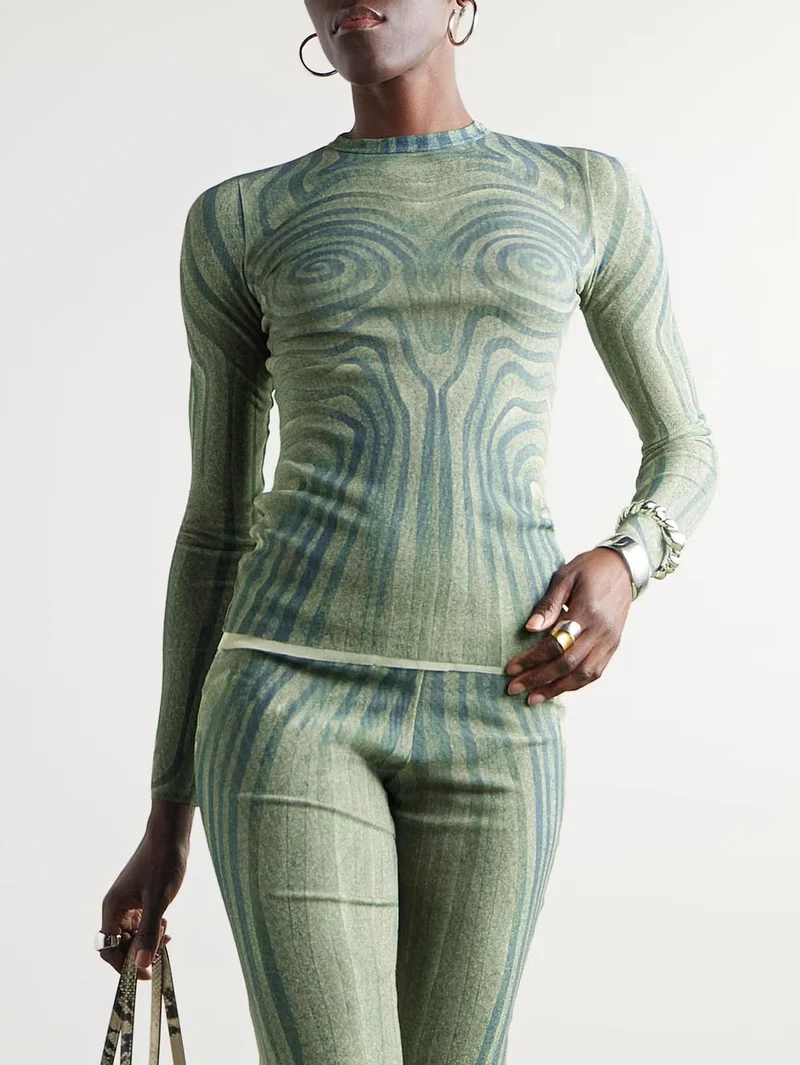 Abstract Print Stretch Knit Wide-Leg Pants