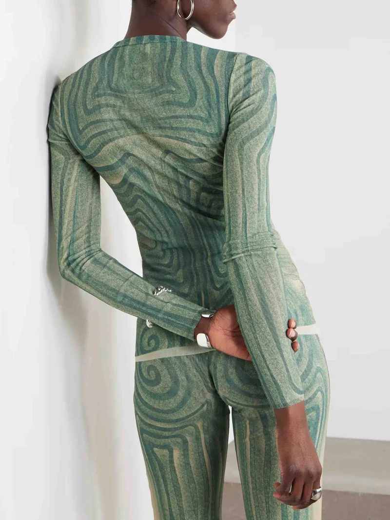 Abstract Print Stretch Knit Wide-Leg Pants