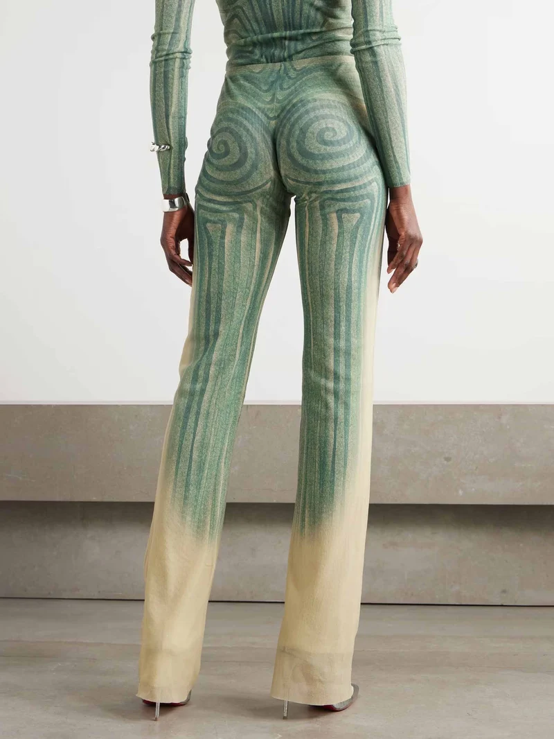 Abstract Print Stretch Knit Wide-Leg Pants