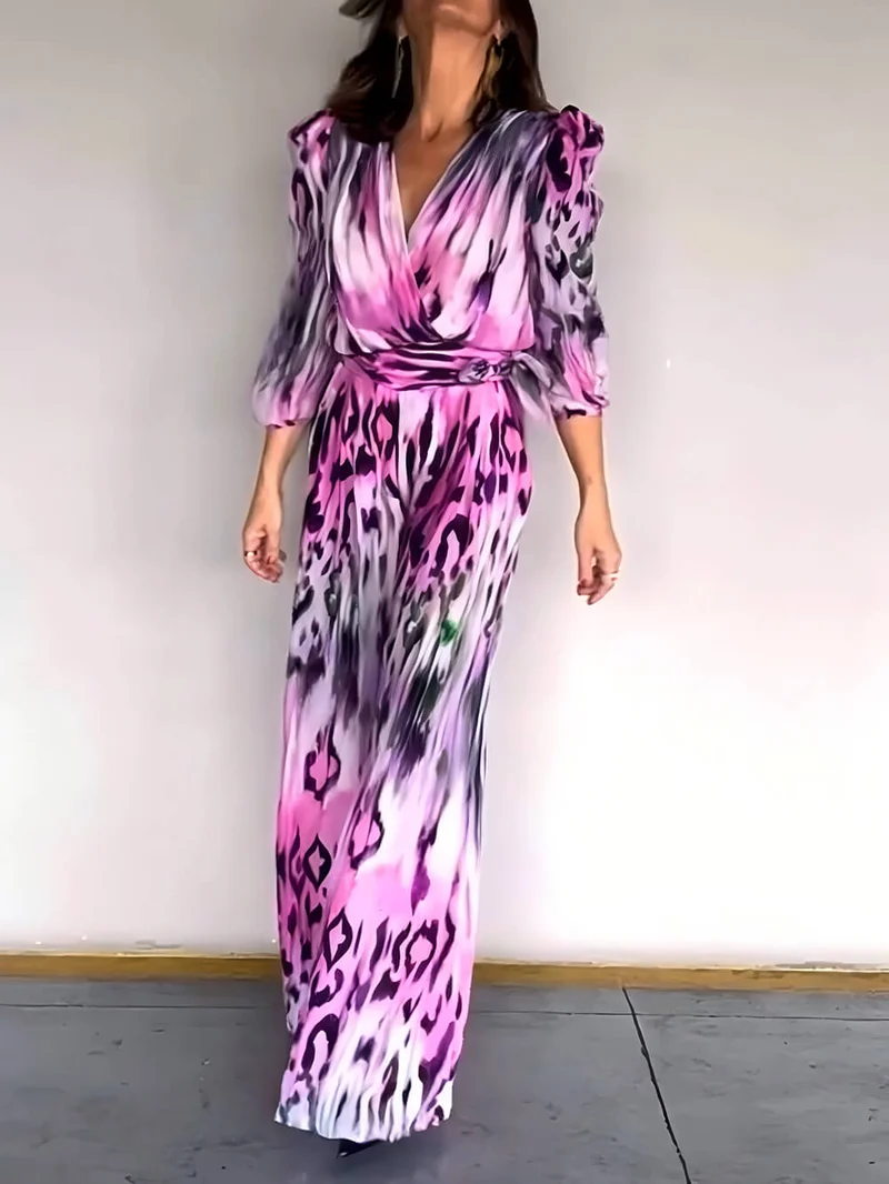 Exquisite Floral Print Pleated Tie-Waist Wide-Leg Jumpsuit